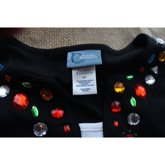 Festive Black Long Sleeve Top Embellished NWT - Picture 3 of 4